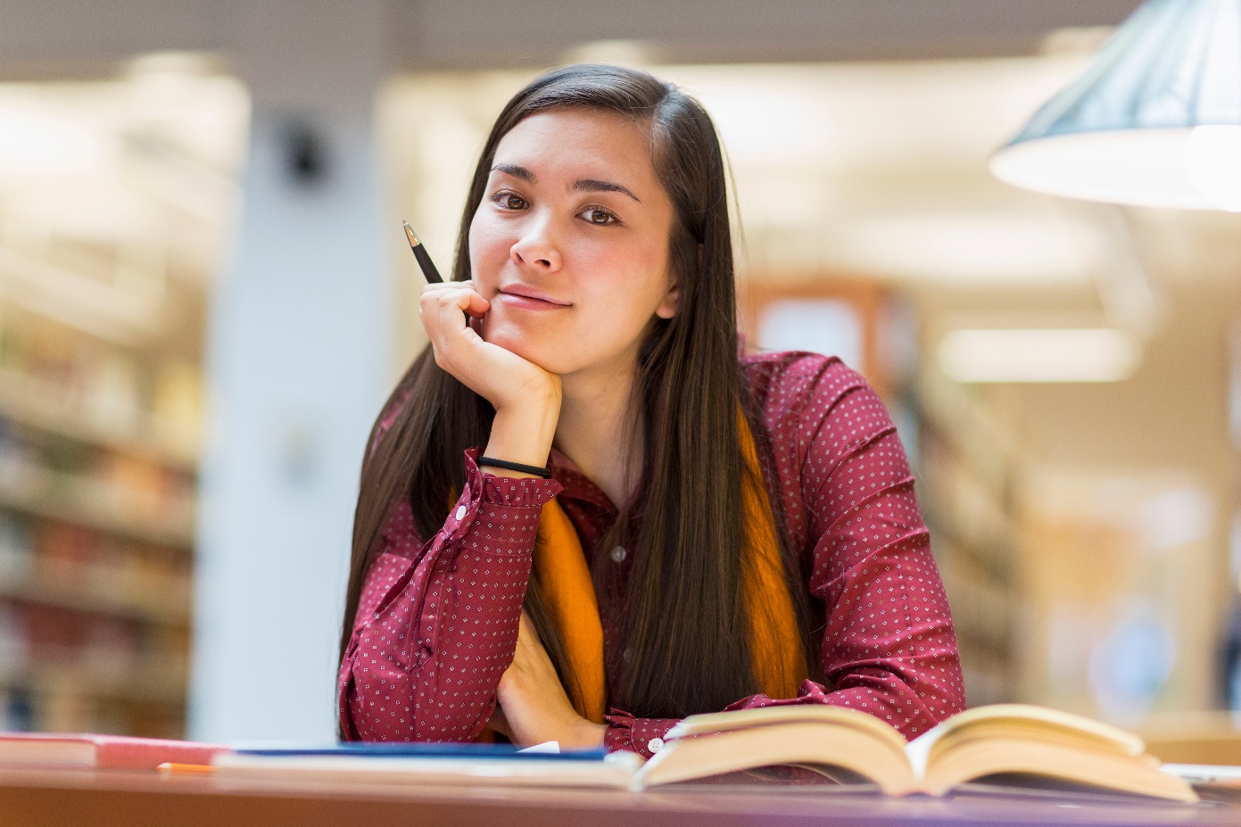 Student studying in library