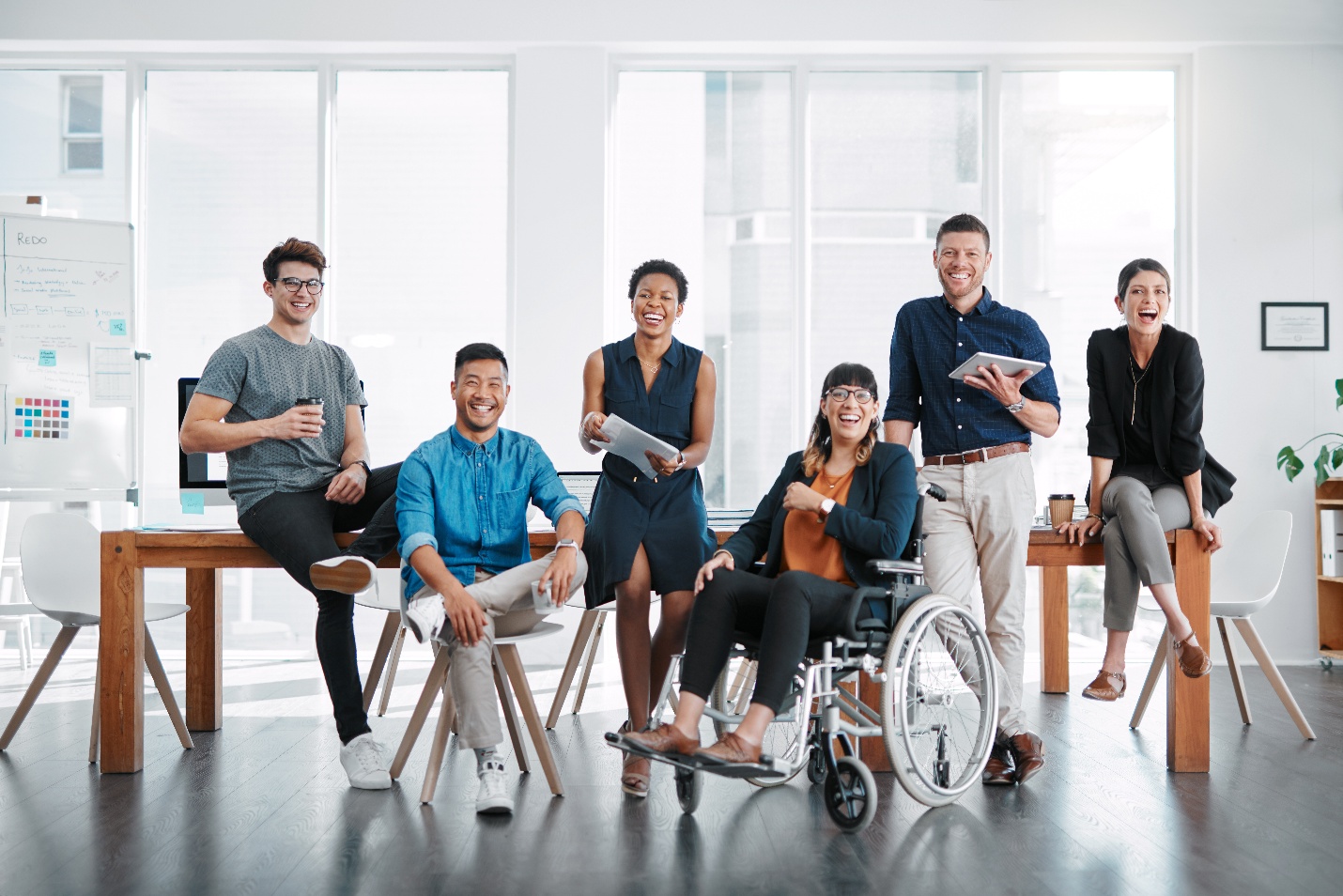Smiling office colleagues